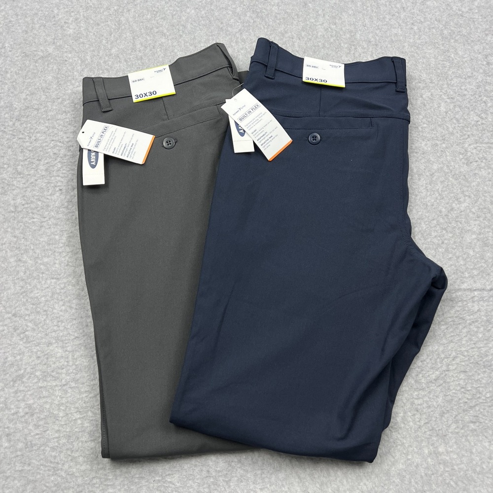 Lot of 2 Old Navy Active Go-Dry Pants Mens 30x30 Gray/Blue Taper Stretch Chinos
